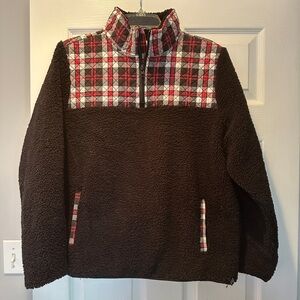 Vera Bradley Black & Red Plaid Quilted Sherpa Fleece Pullover